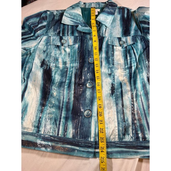 Chicos Women’s Metallic Blue White Splash Design Blazer Jacket Size XL - Picture 9 of 10